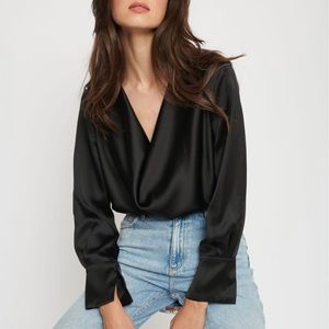 DYNAMITE Cowl Neck Silk Bodysuit Black US Size S (worn once)